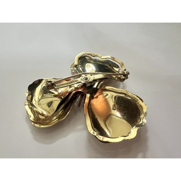 Vintage Gold Tone Sculptural Flower Brooch AB Rhinestone Mid Century Statement - Picture 12 of 12